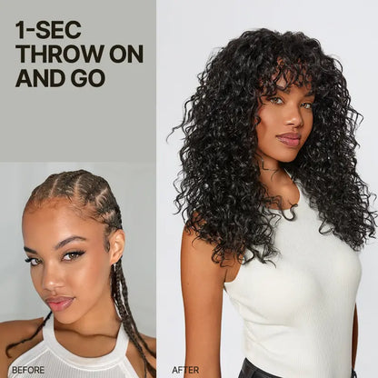 Boho Curly Wig with Bangs Human Hair Blend Shaggy Waves Natural Looking Ready to Wear Wig