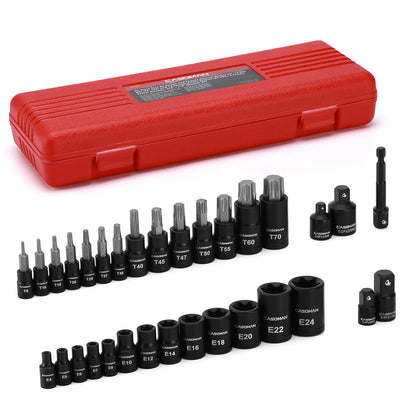 32-Piece Torx Bit Socket Set T8-T70 E-Torx Socket Set with Impact Socket Adapters