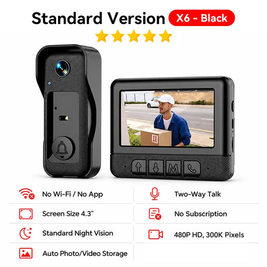 Wireless Video Doorbell Camera with Screen, No WiFi, Two-Way Audio & Night Vision