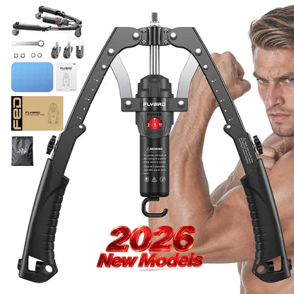 Hydraulic Chest Trainer, Adjustable 22–440 lbs Arm & Core Strength Trainer with Ab Roller Wheel, Pad & Carry Bag