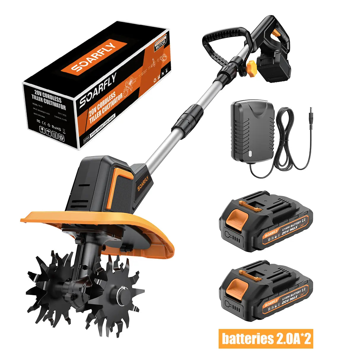 20V Cordless Electric Tiller with 2×4.0Ah Batteries & Charger, 360RPM Garden Cultivator with 48 Steel Tines, 9" Width 6.6" Depth for Lawn & Soil Cultivation