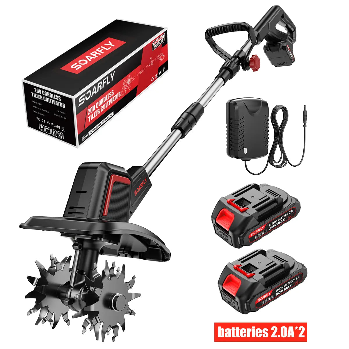 20V Cordless Electric Tiller with 2×4.0Ah Batteries & Charger, 360RPM Garden Cultivator with 48 Steel Tines, 9" Width 6.6" Depth for Lawn & Soil Cultivation