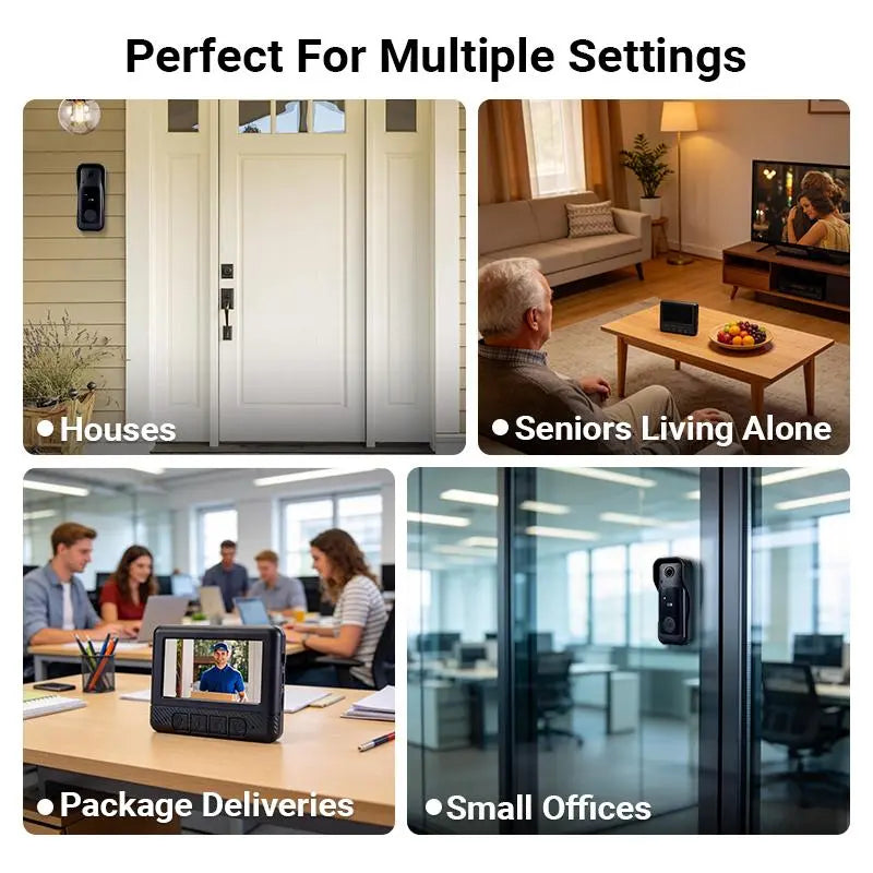 Wireless Video Doorbell Camera with Screen, No WiFi, Two-Way Audio & Night Vision