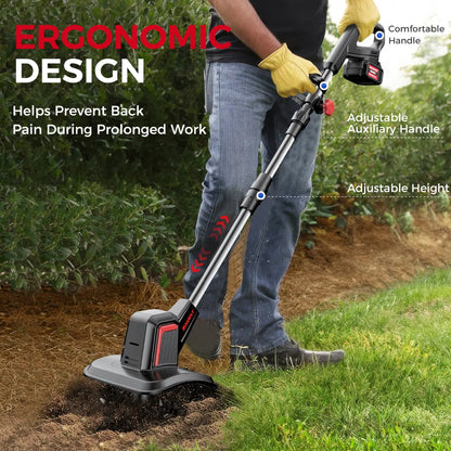 20V Cordless Electric Tiller with 2×4.0Ah Batteries & Charger, 360RPM Garden Cultivator with 48 Steel Tines, 9" Width 6.6" Depth for Lawn & Soil Cultivation