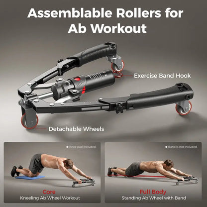Hydraulic Chest Trainer, Adjustable 22–440 lbs Arm & Core Strength Trainer with Ab Roller Wheel, Pad & Carry Bag