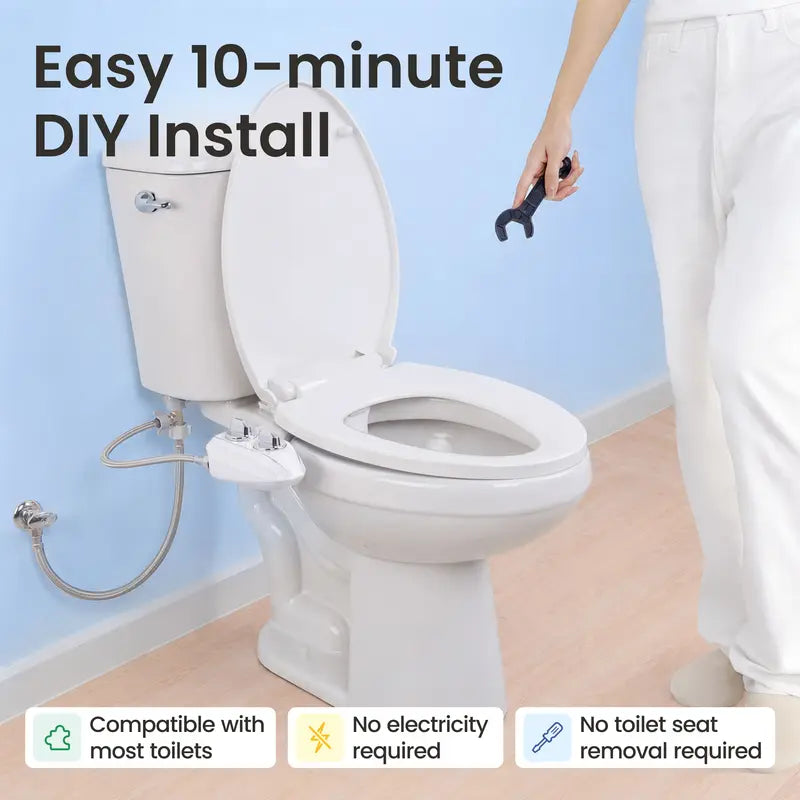 Dual Nozzle Bidet Toilet Seat Attachment, Self-Cleaning