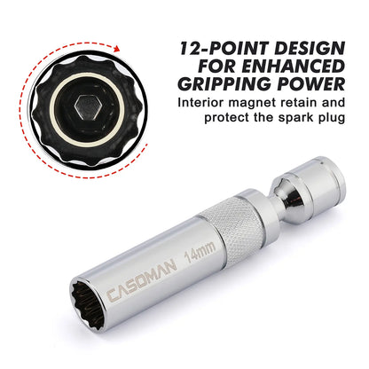 6PCS 3/8" Drive Magnetic Spark Plug Socket Set Thin Wall Swivel CR-V Deep Sockets Kit