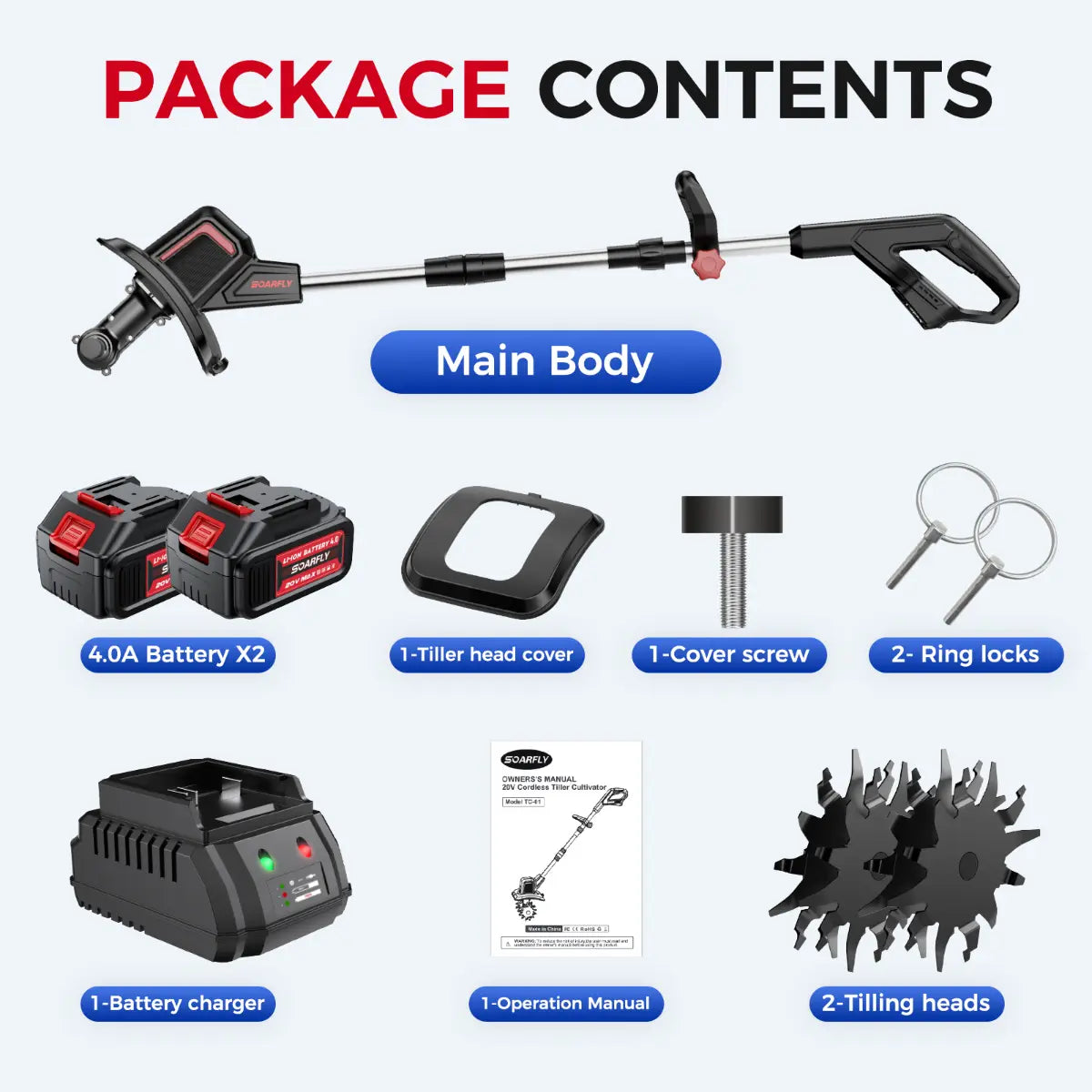 20V Cordless Electric Tiller with 2×4.0Ah Batteries & Charger, 360RPM Garden Cultivator with 48 Steel Tines, 9" Width 6.6" Depth for Lawn & Soil Cultivation