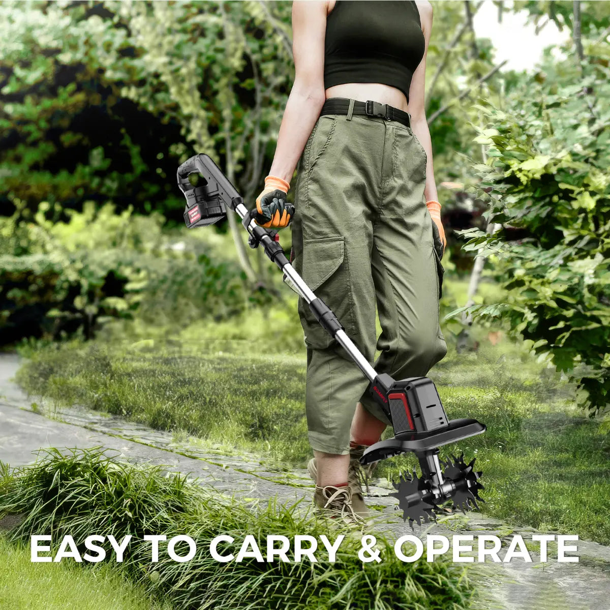 20V Cordless Electric Tiller with 2×4.0Ah Batteries & Charger, 360RPM Garden Cultivator with 48 Steel Tines, 9" Width 6.6" Depth for Lawn & Soil Cultivation