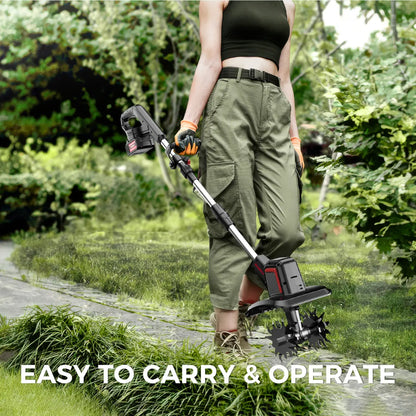 20V Cordless Electric Tiller with 2×4.0Ah Batteries & Charger, 360RPM Garden Cultivator with 48 Steel Tines, 9" Width 6.6" Depth for Lawn & Soil Cultivation