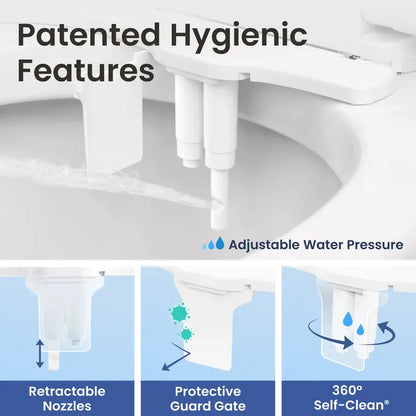 Dual Nozzle Bidet Toilet Seat Attachment, Self-Cleaning